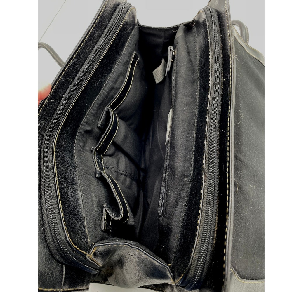 Liz Claiborne Black Faux Leather Shoulder Bag Contrast Stitching - Picture 8 of 10